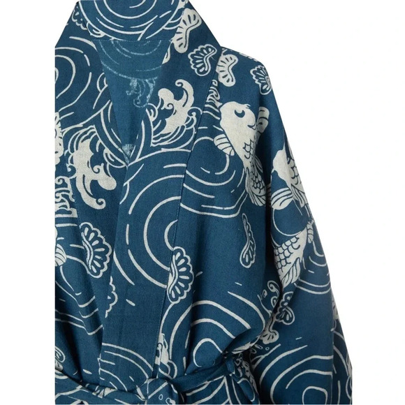 Alix of Bohemia First Wave Fish Kimono Long Belted Blue Cardigan Coat - Picture 4 of 16